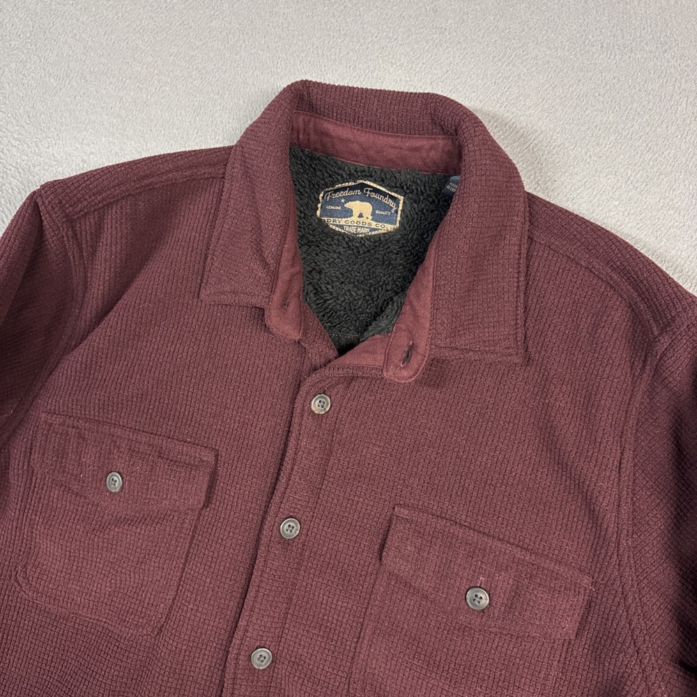 Freedom Foundry Shirt Jacket Mens XL Red Pockets Sherpa Fleece Lined Shacket